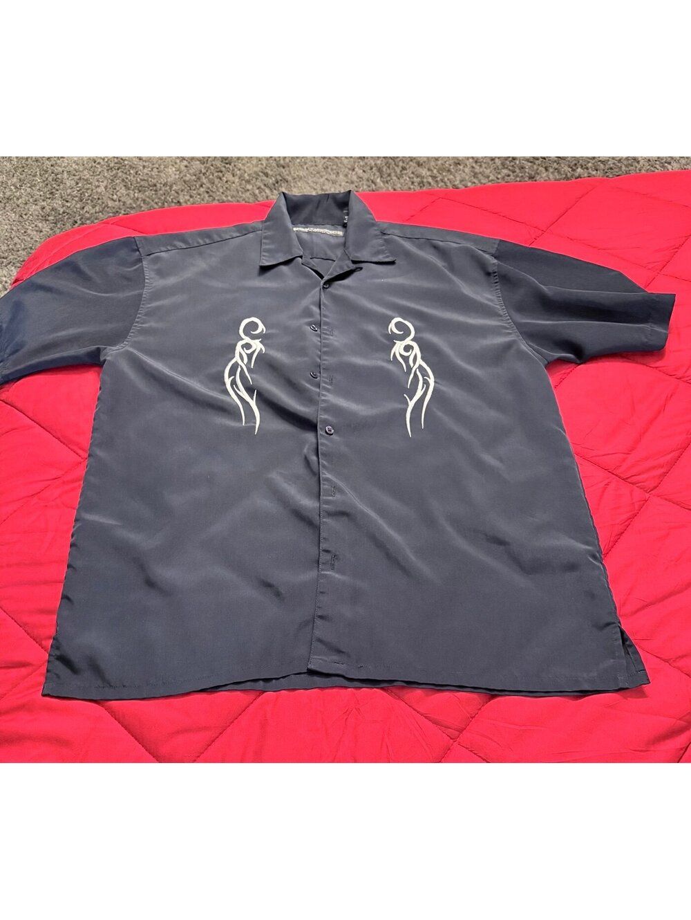 Box Office Island Men’s Large Black Embroidered Pinup Button Front Bowling Shirt